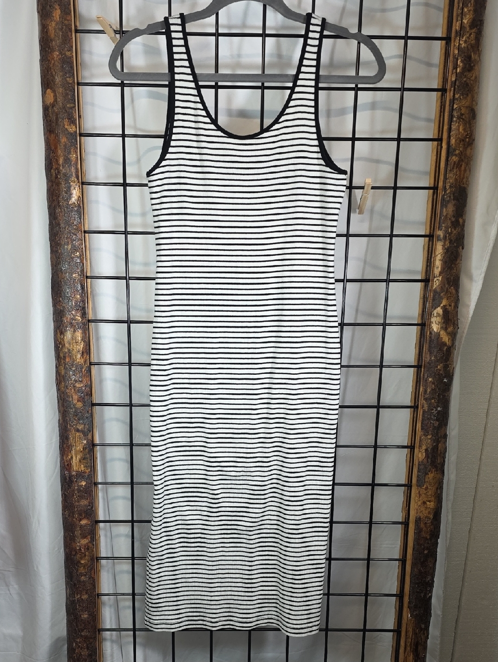 H&M White and Black Striped Midi Tank Dress